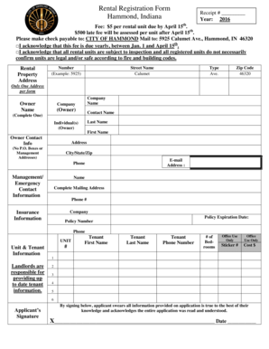 Hammond Rental Registration  Form