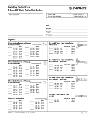 Synthes Va Distal Radius Inventory  Form