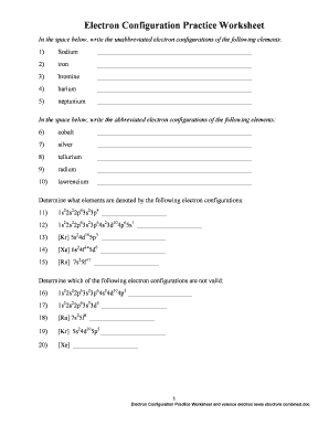 Electron Configuration Worksheet High School PDF  Form