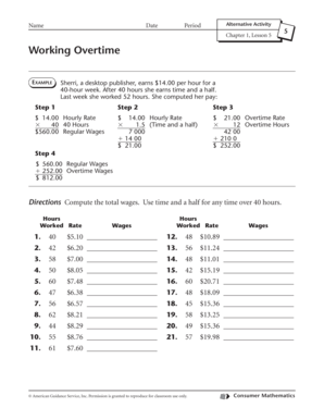 Working Overtime Workbook Activity Chapter 1 Lesson 5 Answer Key  Form
