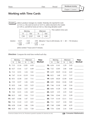 Working with Time Cards Answer Key  Form