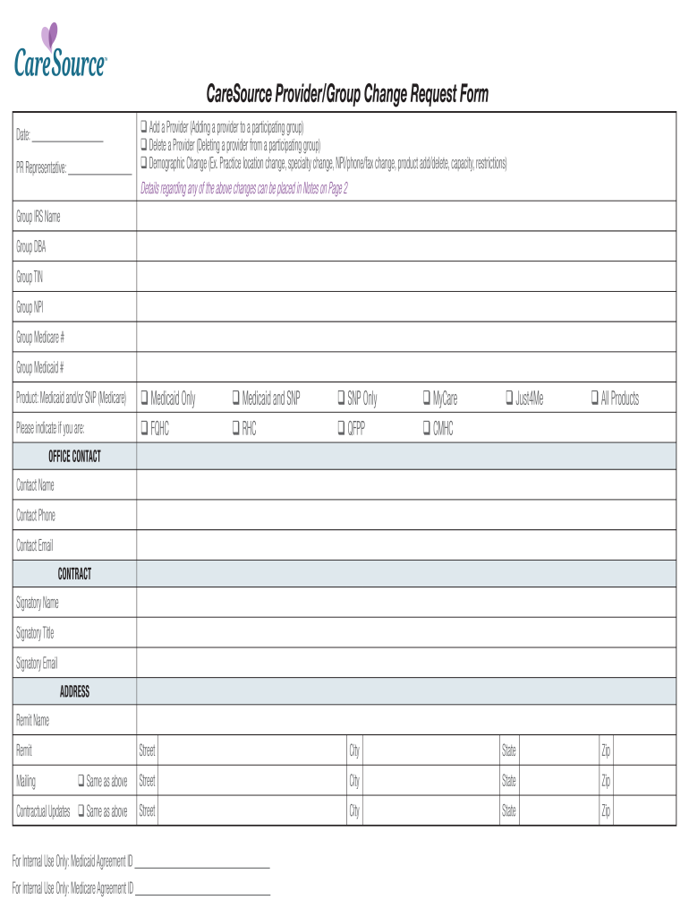 CareSource ProviderGroup Change Request Form - Fill Out and Sign Printable PDF Template | signNow