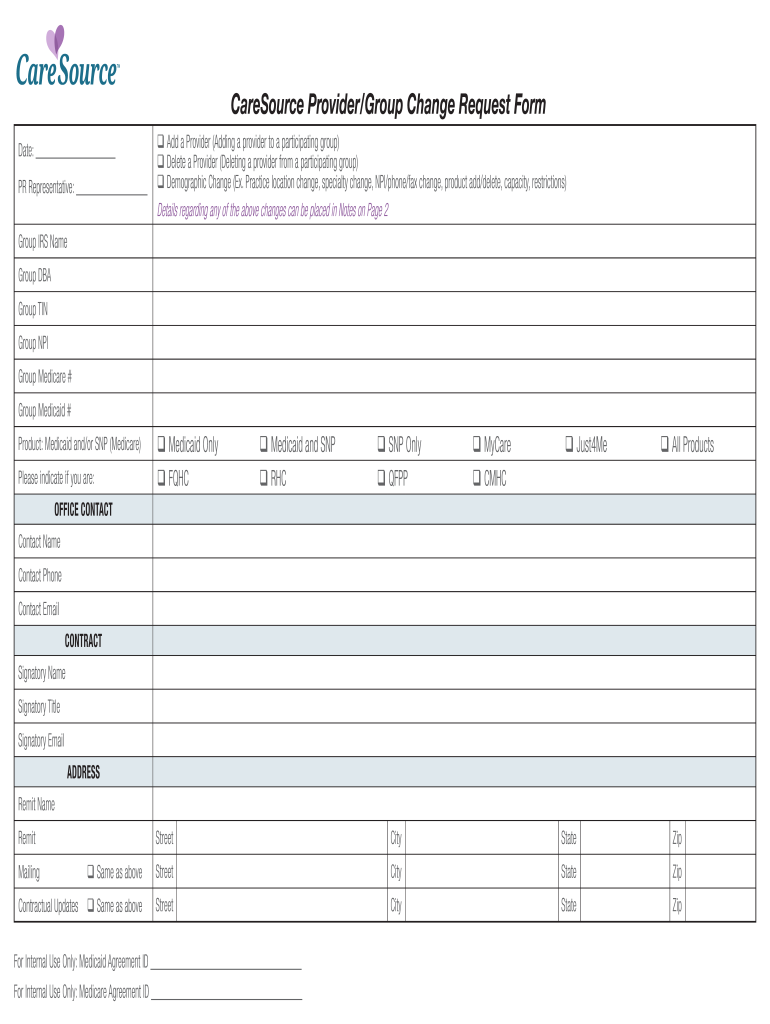 CareSource ProviderGroup Change Request Form