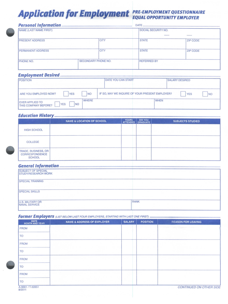 Pre Employment Questionnaire Equal Opportunity Employer  Form