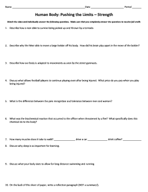 Pushing the Limits Strength Worksheet Answers  Form