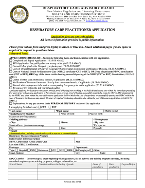 Respiratory Care BPractitioner Applicationb W W W R L D S T a T E Bb Rld State Nm  Form