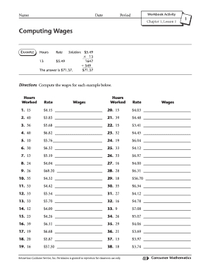 Computing Wages Worksheet Answer Key  Form