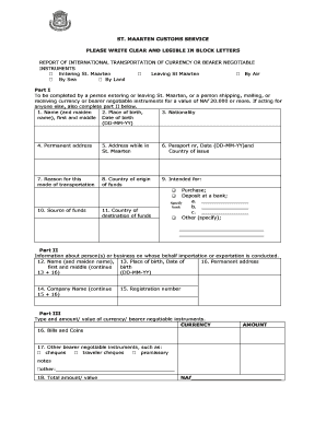 ST MAARTEN CUSTOMS SERVICE PLEASE WRITE CLEAR and LEGIBLE Sintmaartengov  Form