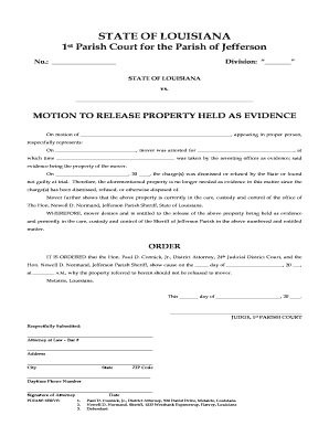 Motion to Release Evidence  Form