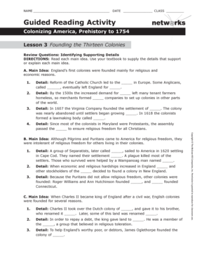 Guided Reading Activity Colonizing America Prehistory to 1754 Answers  Form