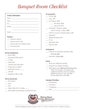 Banquet Checklist PDF  Form