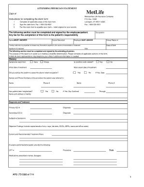 Metlife Attending Physician Statement  Form