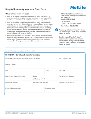 Metlife Hospital Indemnity Forms