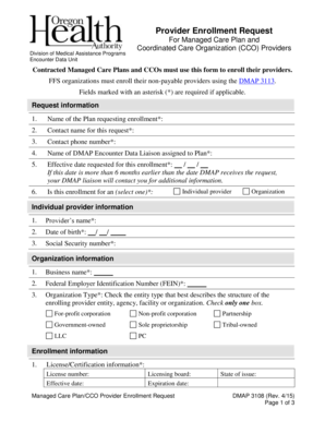 DMAP 3108 Managed Care PlanCCO Provider Enrollment Request  Form