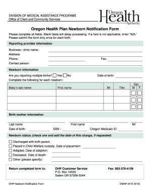 DMAP 2410 OHP Newborn Notification Form