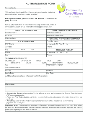 AUTHORIZATION FORM Community Care Alliance of Illinois