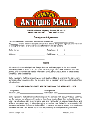 Consignment Agreement Sawyer Antiquescom  Form