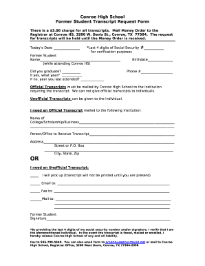 Conroe High School Transcript  Form