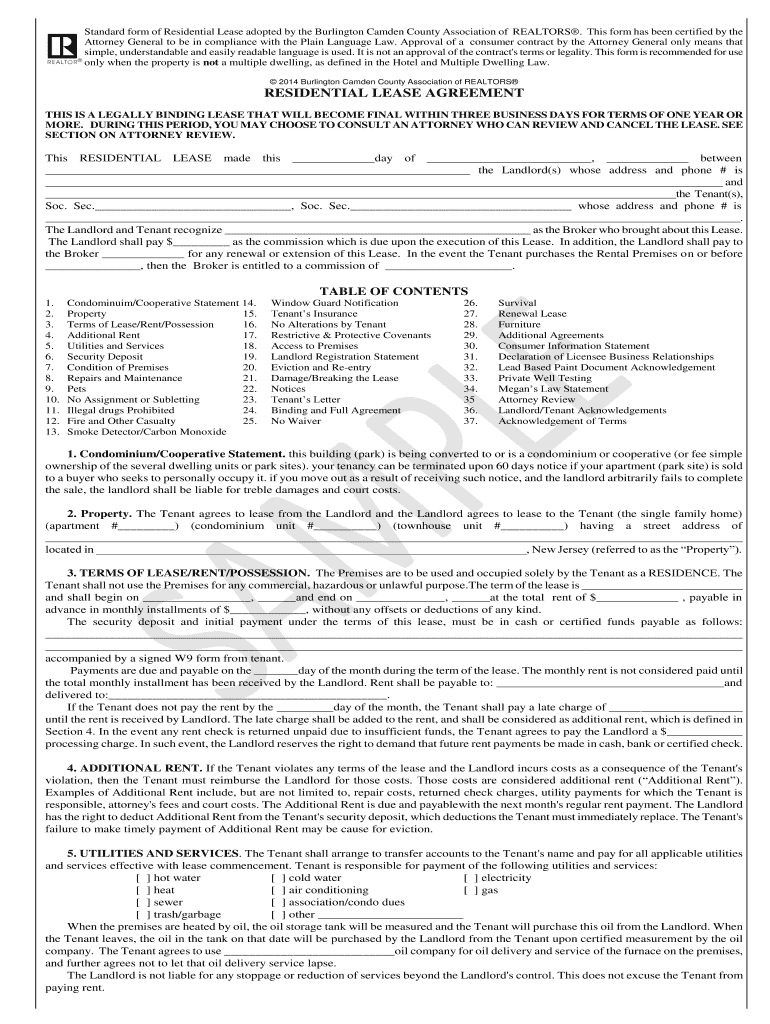 BRESIDENTIALb LEASE AGREEMENT  BCCAR  Bccar  Form