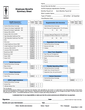 Benefits Summary Template  Form