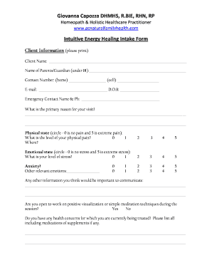 Energy Healing Intake Form