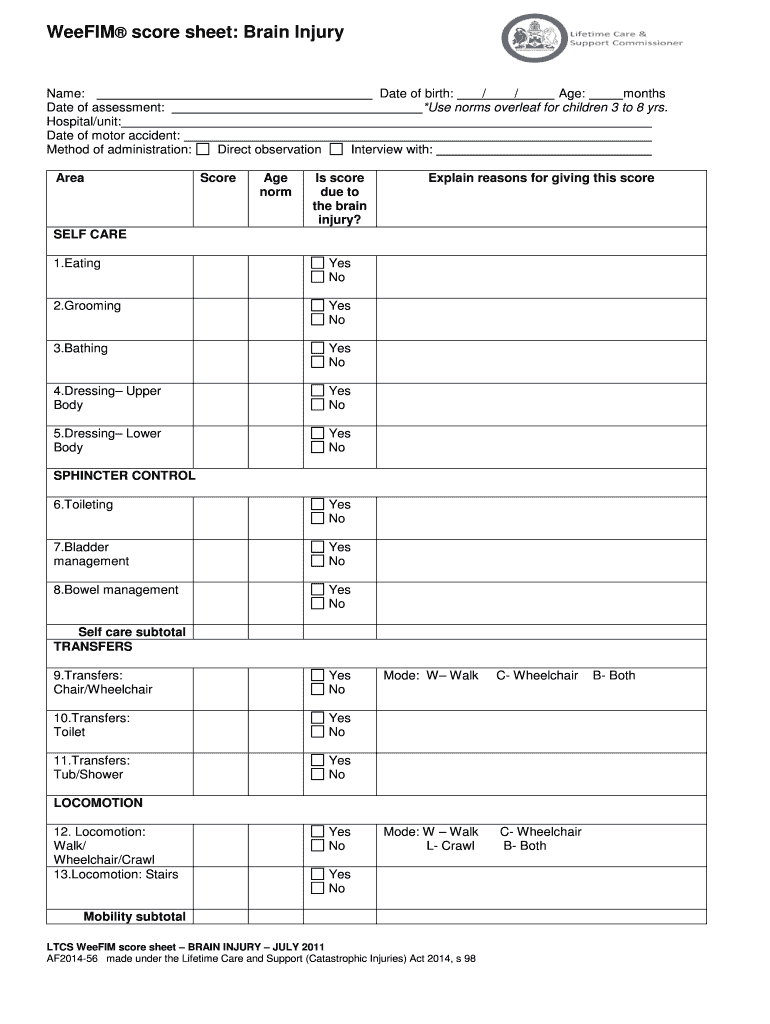 Weefim Assessment PDF  Form