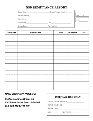 NSD REMITTANCE REPORT Conley Insurance Group  Form