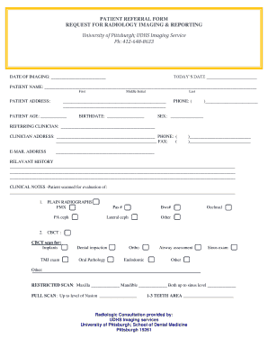 PATIENT REFERRAL FORM REQUEST for RADIOLOGY IMAGING Amp REPORTING Dental Pitt