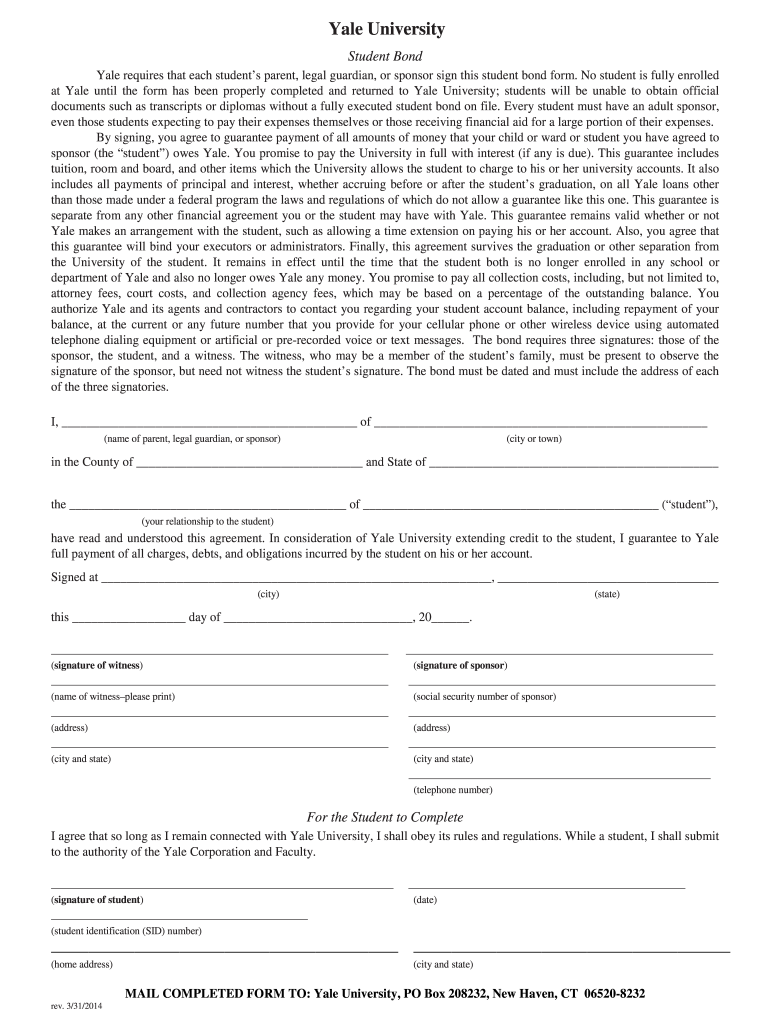 Yale Student Bond  Form