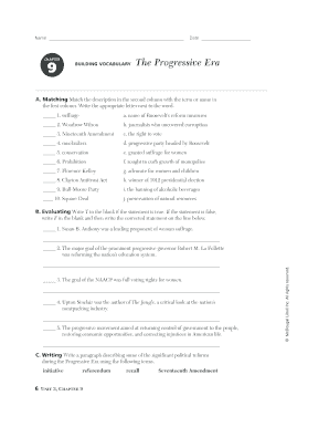 Chapter 9 Building Vocabulary the Progressive Era  Form