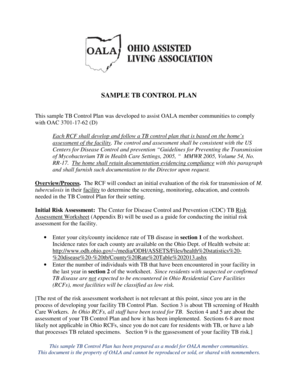 SAMPLE TB CONTROL PLAN Ohio Assisted Living Assn  Form