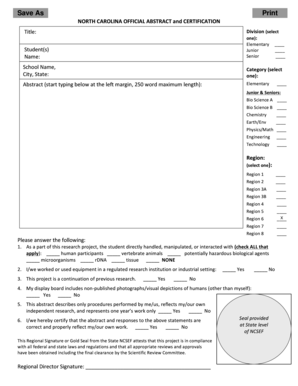 NORTH CAROLINA OFFICIAL ABSTRACT UNC Charlotte Cstem Uncc  Form