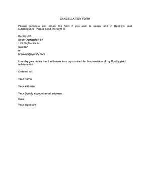 Spotify Cancellation Form