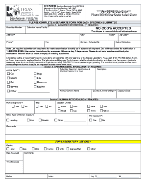 PLEASE COMPLETE a SEPARATE FORM for EACH SPECIMEN Dshs State Tx