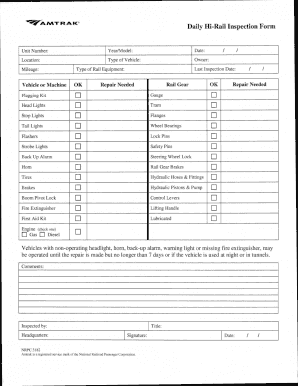 Hi Rail Inspection Form