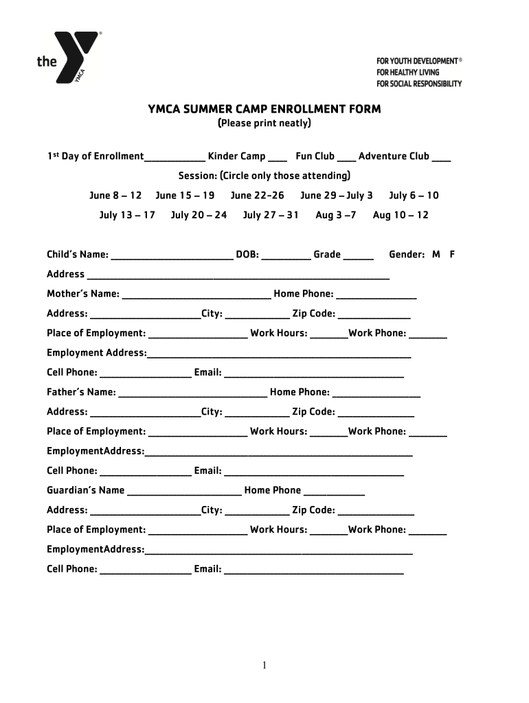 Editable Camp Enrollment Form
