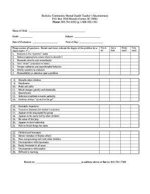 Mental Health Questionnaire for Teachers PDF  Form