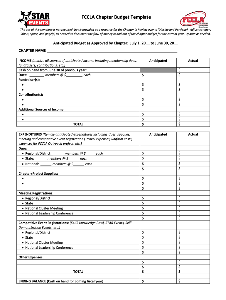 Fccla Budget Template  Form