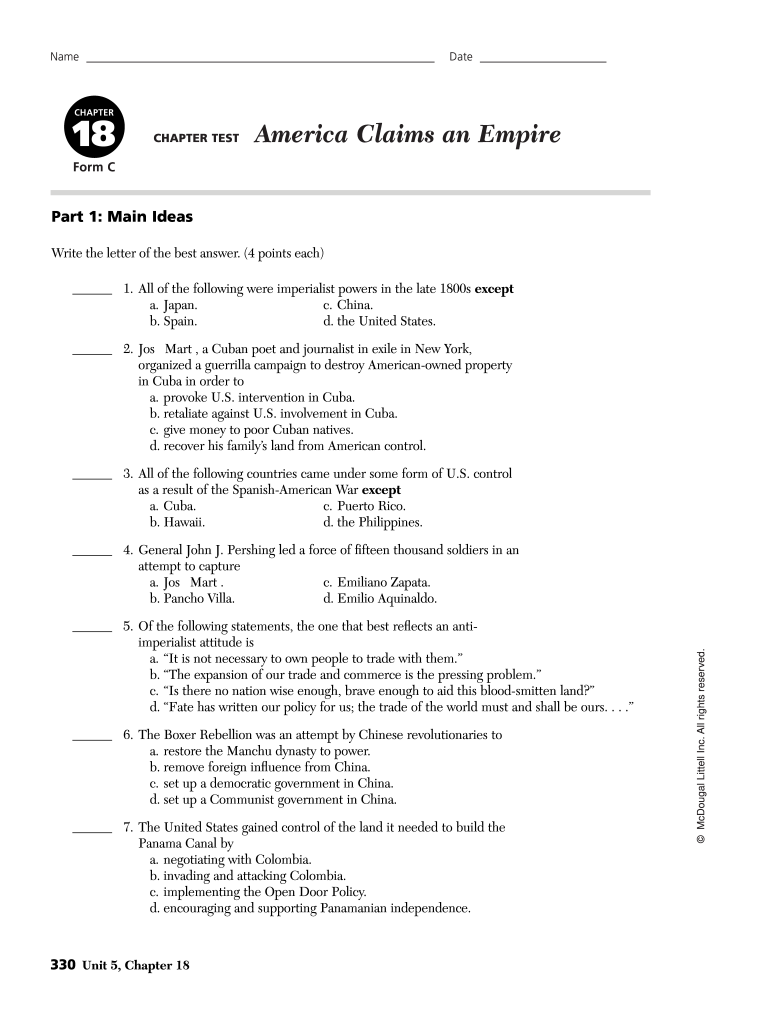 Chapter 18 America Claims an Empire Answer Key PDF  Form