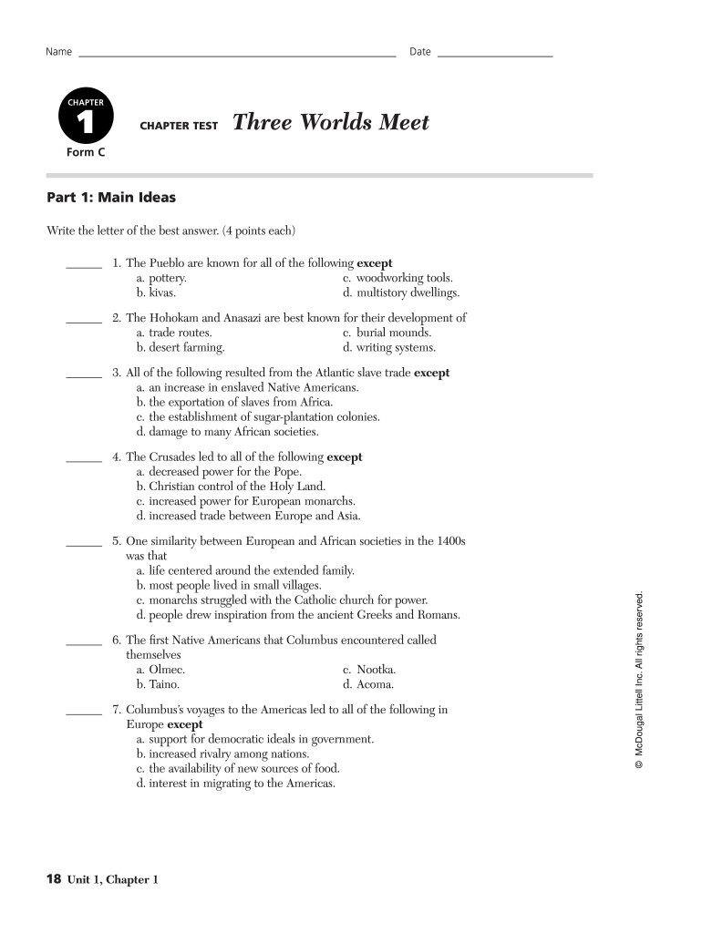 Chapter 1 Three Worlds Meet Answer Key  Form