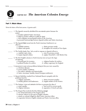 Chapter 2 Test the American Colonies Emerge Answers  Form