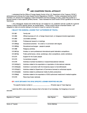 Affidavit for Cubans  Form