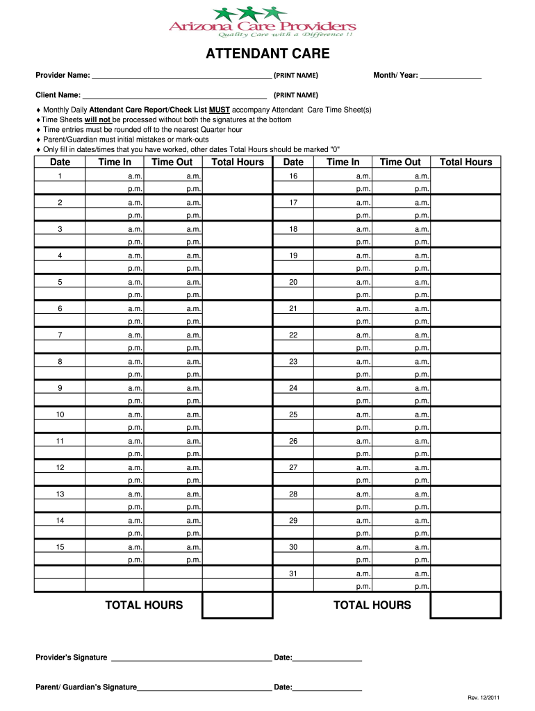 Attendant Care Arizona  Form