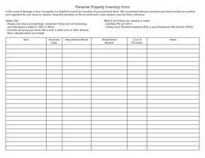  Personal Property Inventory List PDF 2012
