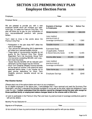 SECTION 125 PREMIUM ONLY PLAN Employee Election Form