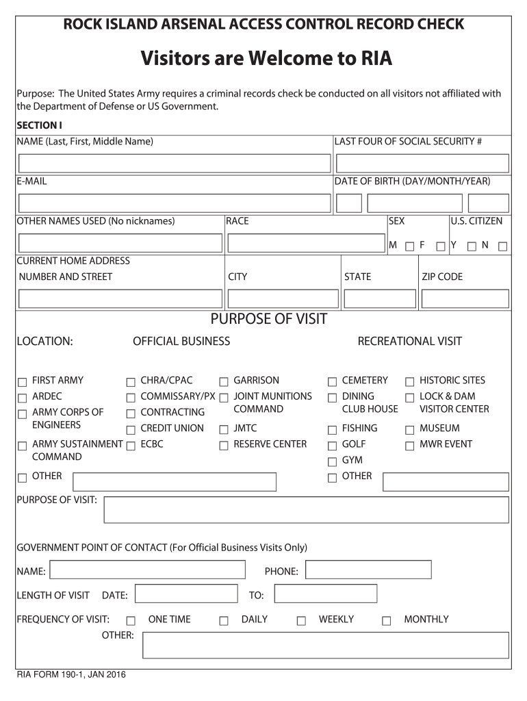  ROCK ISLAND ARSENAL ACCESS CONTROL RECORD CHECK  Usagria Army 2016