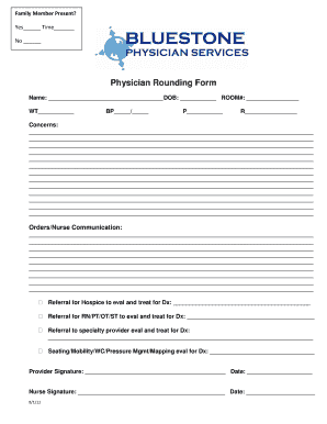 Physician Rounding Form Bluestone Physician Services