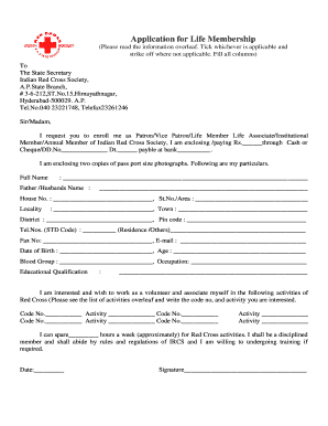 Indian Red Cross Society Membership Form