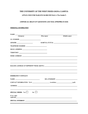 Marlene Hamilton Hall Application Form