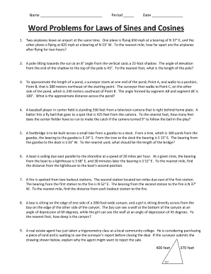 Law of Sines and Cosines Word Problems  Form